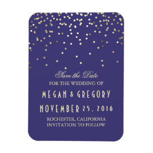 Gold Confetti Navy Vintag Save the Date Magnet