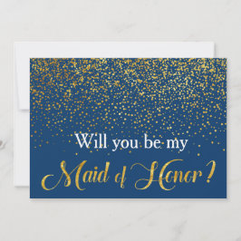 Gold Confetti Navy Werden Sie meine Trauzeugin Einladung