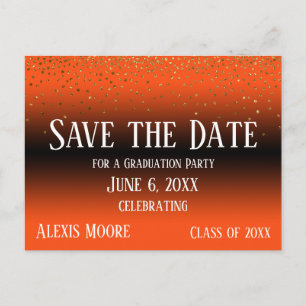 Gold Confetti Orange Abschluss Save the Date Postkarte