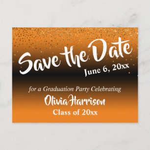 Gold Confetti Orange Abschluss Save the Date Postkarte
