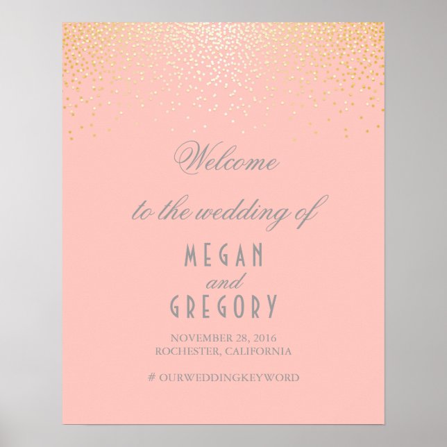 Gold Confetti Partikel Blush Wedding Willkommensze Poster (Vorne)