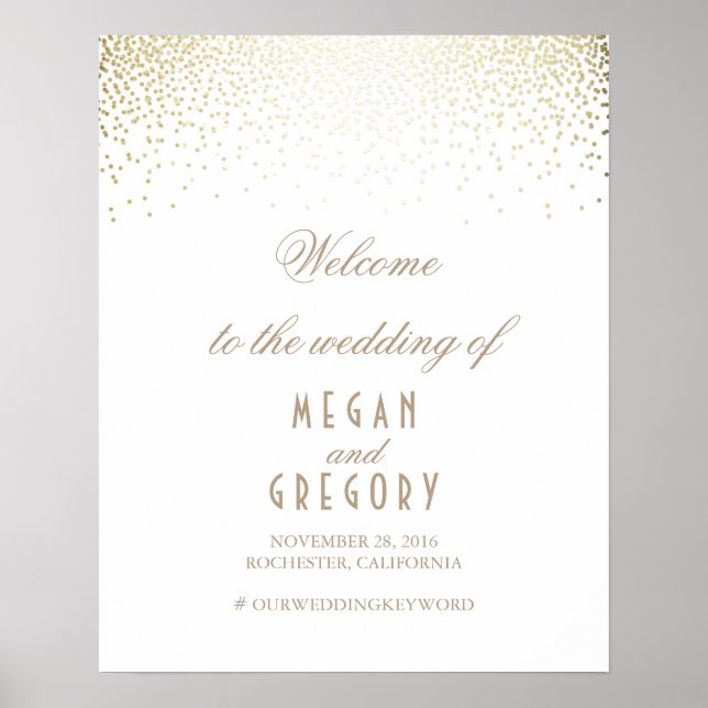 Gold Confetti Partikel White Wedding Willkommensze Poster (Vorne)