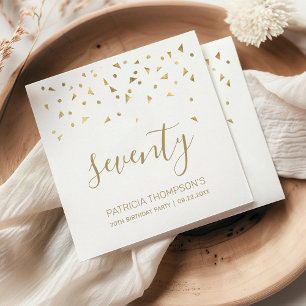 Gold Confetti Personalisiert 70. Geburtstagsparty Serviette