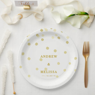 Gold Confetti   Personalisierte Hochzeitspapierpla Pappteller