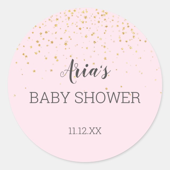 Gold Confetti Pink Baby Dusche Umschlag Aufkleber (Vorderseite)