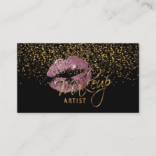 Gold Confetti & Pink Rose Lips - Makeup Visitenkarte (Vorderseite)