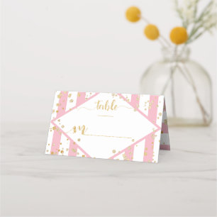 Gold Confetti & Pink Streifen Tischnummer Platzkarte