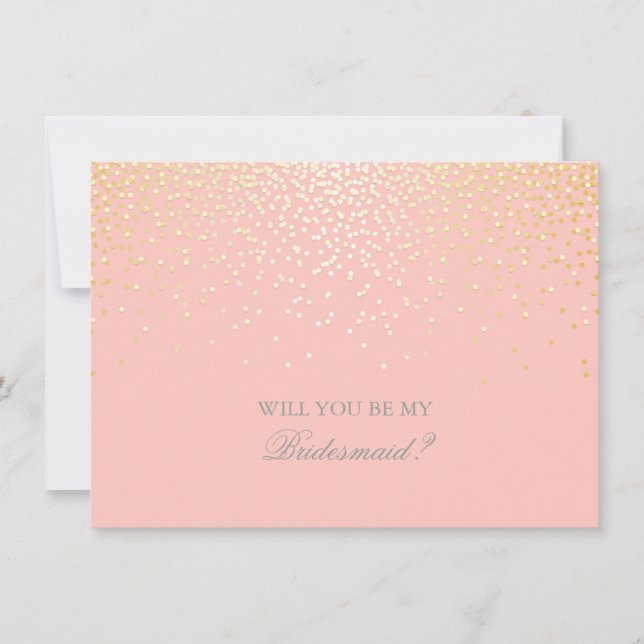 Gold Confetti Pink Wedding Bridesmaid Einladung (Vorderseite)