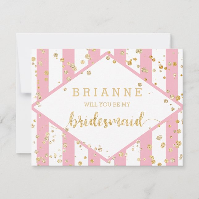 Gold Confetti Pink werden Sie meine Bridesmaid Einladung (Vorderseite)