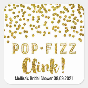 Gold Confetti Pop Fizz Clink Brautparty Quadratischer Aufkleber