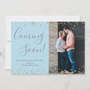 Gold Confetti Pregnancy Announcement Card auf Blue Ankündigung