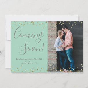 Gold Confetti Pregnancy Announcement Card auf Minz Ankündigung