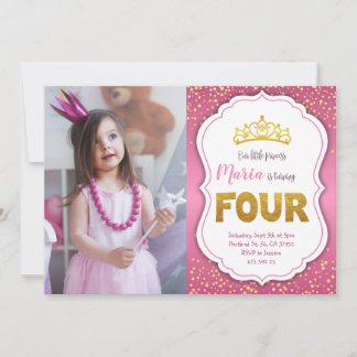 Gold Confetti Princess 4. Geburtstag Einladung