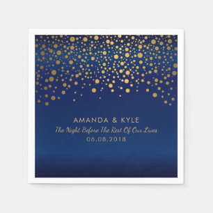 Gold Confetti Punkte auf Navy Blue Satin Design Serviette
