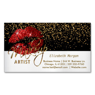 Gold Confetti & Red Lips - Makeup Artist Magnetische Visitenkarte