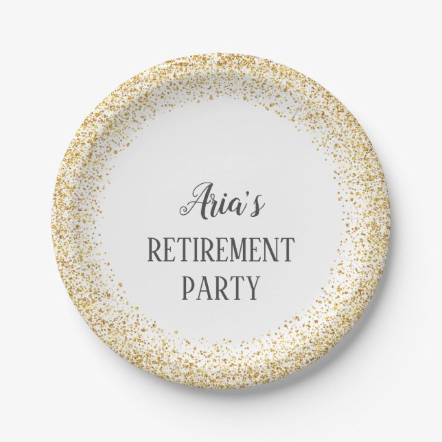 Gold Confetti Rentirement Party Teller (Vorderseite)