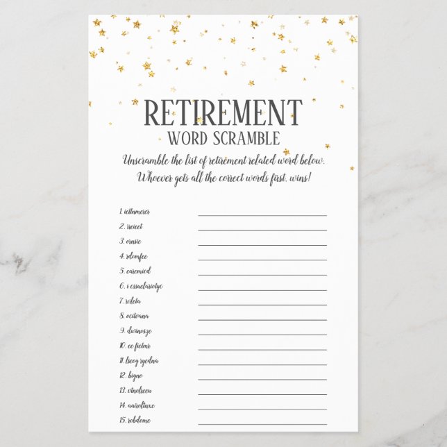 Gold Confetti Retirement Word Scramble Flyer (Vorne)