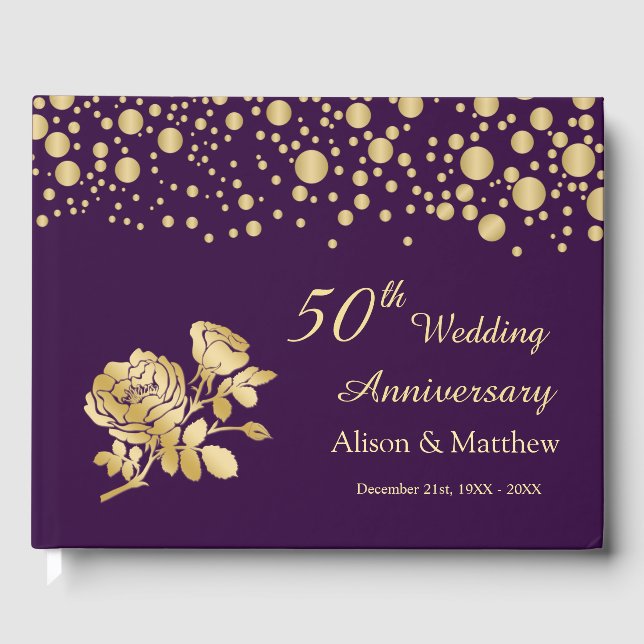 Gold Confetti Rose 50. Hochzeitstag Gästebuch (Vorderseite)