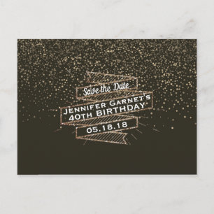 Gold Confetti Save the Date Elegante Geburtstagspa Ankündigungspostkarte