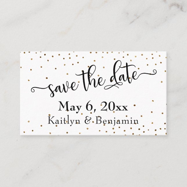 Gold Confetti Save the Date Hochzeitdetails Beilag Visitenkarte (Vorderseite)