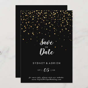 Gold Confetti Schwarze Hochzeit Datum speichern Save The Date