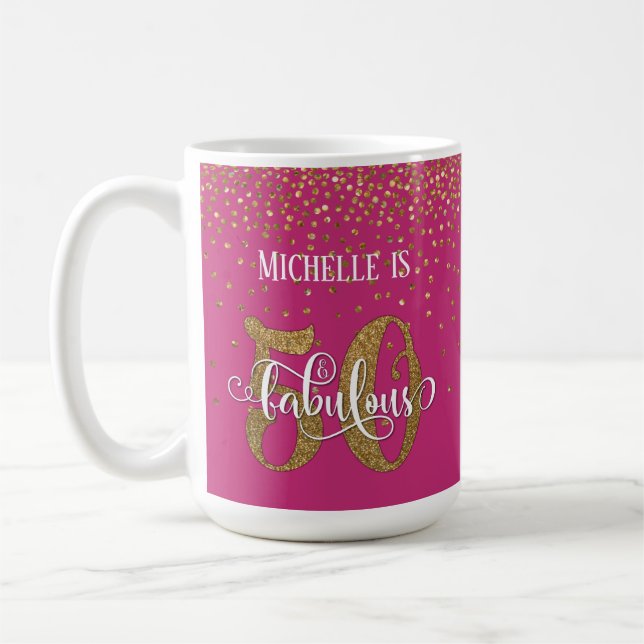 Gold Confetti Script 50 & Fabulous Over Hot Pink Kaffeetasse (Links)
