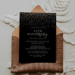 Gold Confetti Script 50. Hochzeitstag Einladung