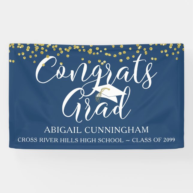 Gold Confetti Script GLÜCKWUNSCH GRAD Blue Banner (Horizontal)