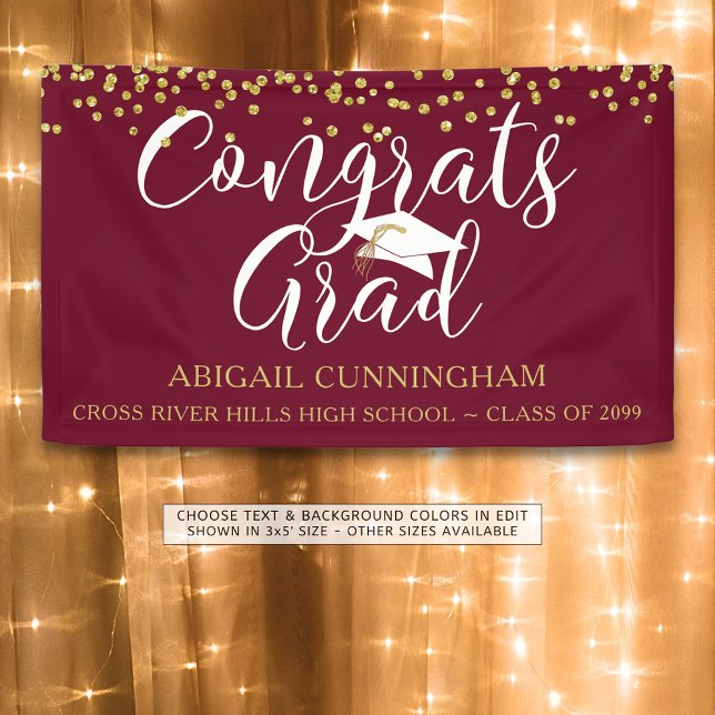 Gold Confetti Script GLÜCKWUNSCH GRAD Maroon und G Banner (Von Creator hochgeladen)