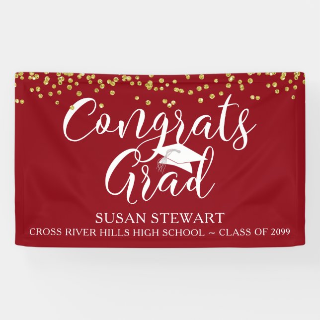 Gold Confetti Script GLÜCKWUNSCH GRAD Red Banner (Horizontal)