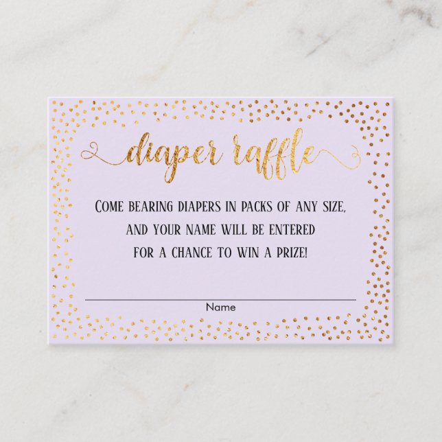 Gold Confetti, Script Lavender Diaper Raffle Cards Begleitkarte (Vorderseite)