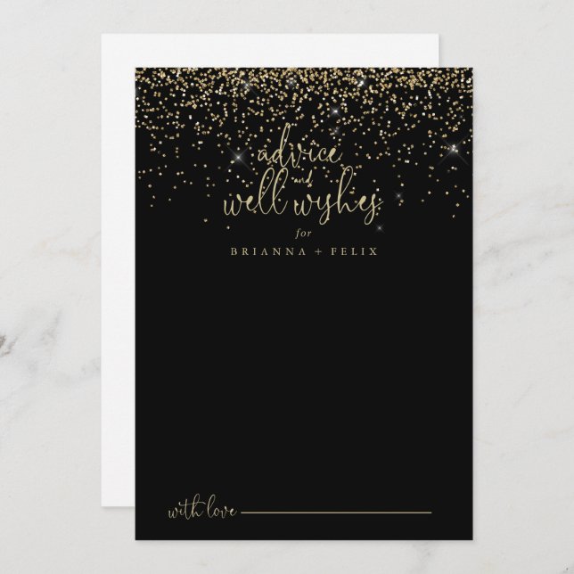 Gold Confetti Script Wedding Well wünscht Hinweiskarte (Vorne/Hinten)