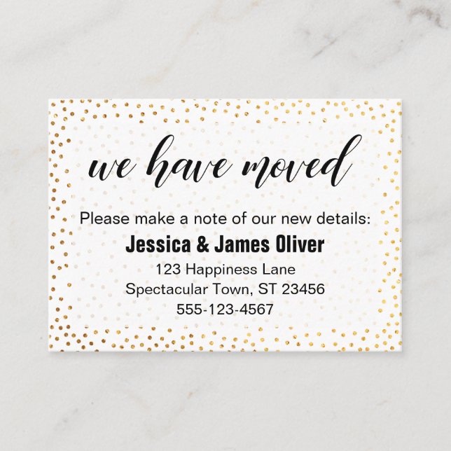 Gold Confetti & Script Wir haben die Handout-Karte Visitenkarte (Vorderseite)