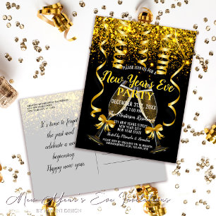 Gold Confetti Silvester Party Einladung Postkarte