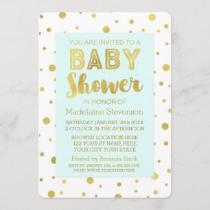 Gold Confetti Sky Blue Baby Dusche Einladungen