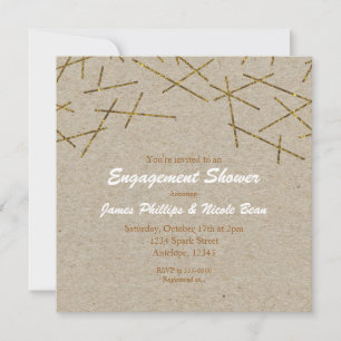 Gold Confetti Sticks Rustic Kraft Celebration Einladung