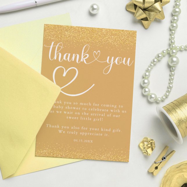 Gold Confetti Thank You Heart Script Dankeskarte (Von Creator hochgeladen)