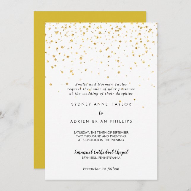 Gold Confetti Traditionelle Hochzeitseinladung Einladung (Vorne/Hinten)