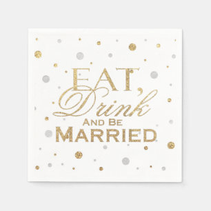 Gold Confetti trinken und Verheiratet sein Serviette