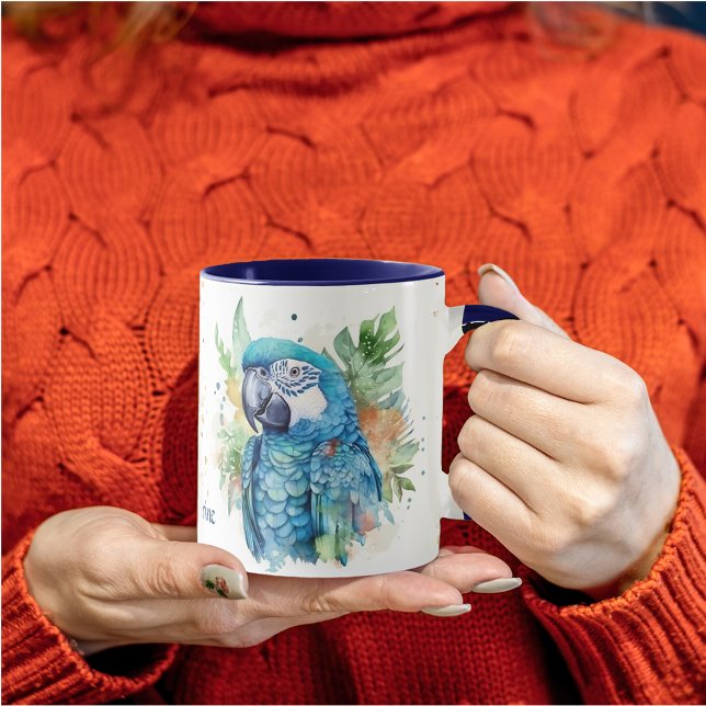 Gold Confetti Tropical Blue Parrot Tasse (Von Creator hochgeladen)