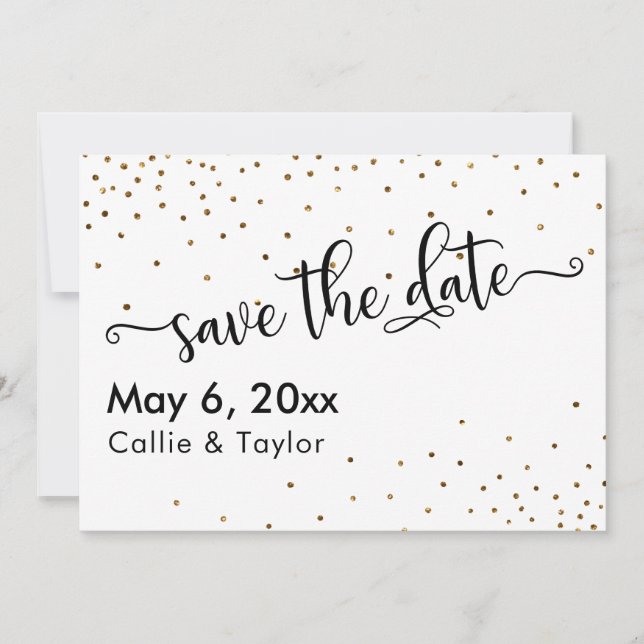 Gold Confetti Typografie Save the Date (Vorderseite)