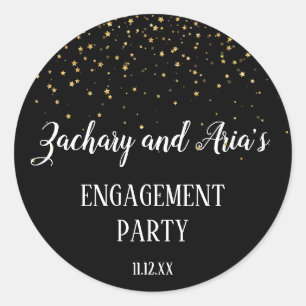 Gold Confetti über Black Engagement Party Envelope Runder Aufkleber