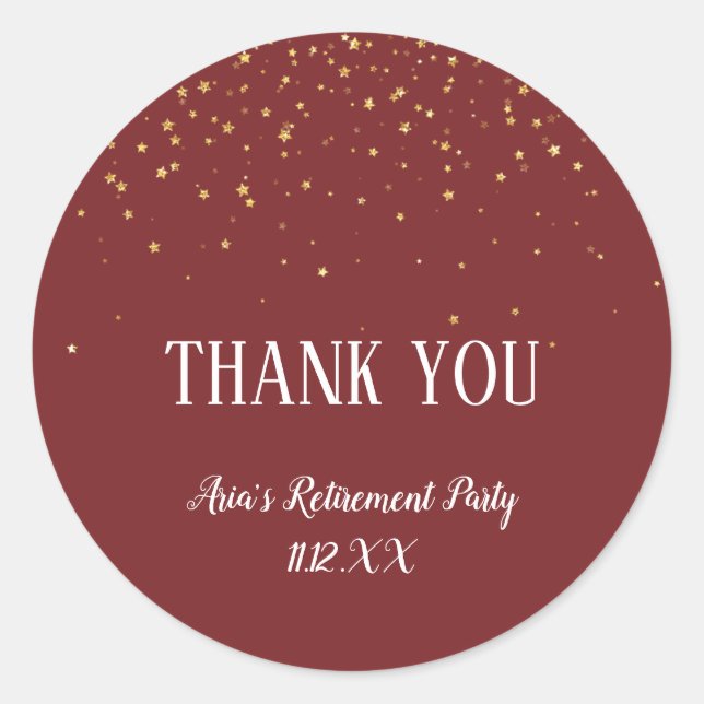 Gold Confetti über Burgund Vielen Dank für Ihre Un Runder Aufkleber (Vorderseite)