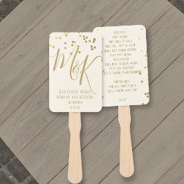 Gold Confetti über Ecru Wedding Program Handfans Fächer