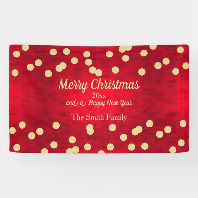 Gold Confetti über Red Christmas Pattern Banner (Horizontal)