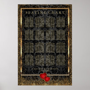 Gold Confetti und Black Damask - Sitzkarte Poster