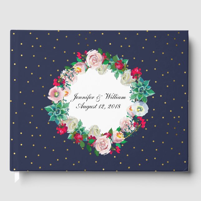 Gold Confetti und Blume Wedding Gästebuch (Vorderseite)