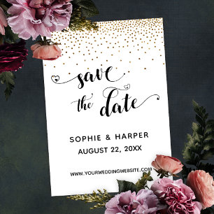 Gold Confetti und Kalligrafie mit Herz Save The Date