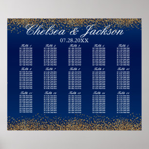 Gold Confetti und Navy Blue - 15 Seating Chart Poster