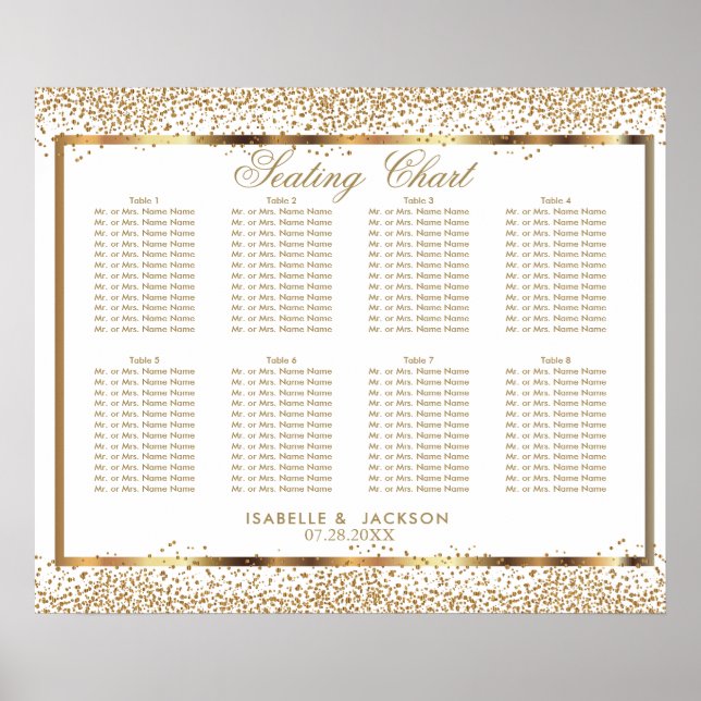 Gold Confetti und Weiß - 10 Seating Chart Poster (Vorne)